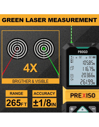 Medidor Láser PREXISO P80GD 80.77m Recargable Verde