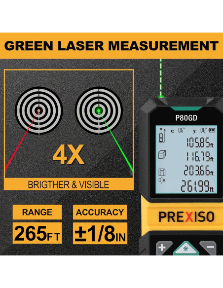Medidor Láser PREXISO P80GD 80.77m Recargable Verde