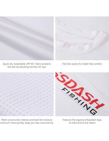 Camiseta de Pesca BASSDASH Hombre UV UPF 50+ Manga Larga