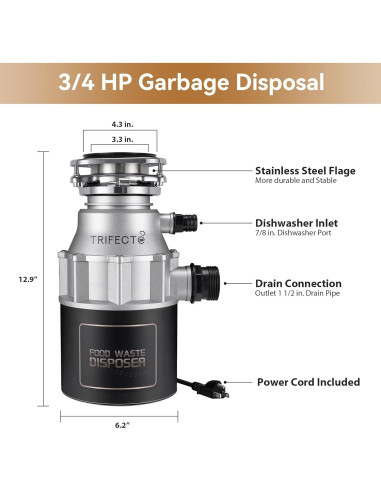 Triturador de Basura Trifecte EM 200 3/4 HP Acero Inoxidable