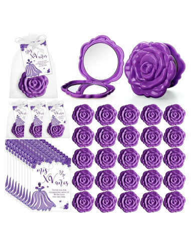 Wenqik 50 Espejos Compactos Rosa Quinceañera y Tarjetas