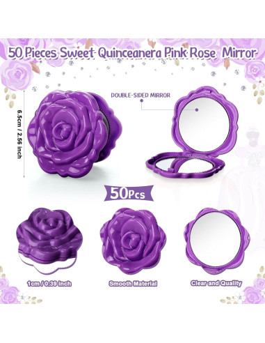 Wenqik 50 Espejos Compactos Rosa Quinceañera y Tarjetas