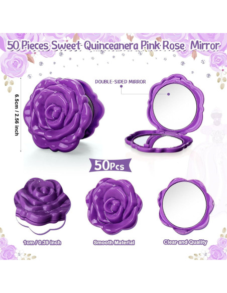 Wenqik 50 Espejos Compactos Rosa Quinceañera y Tarjetas