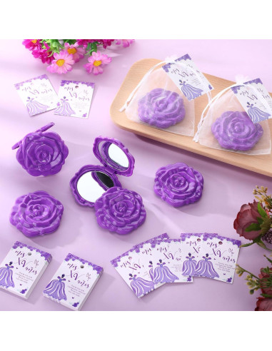Wenqik 50 Espejos Compactos Rosa Quinceañera y Tarjetas