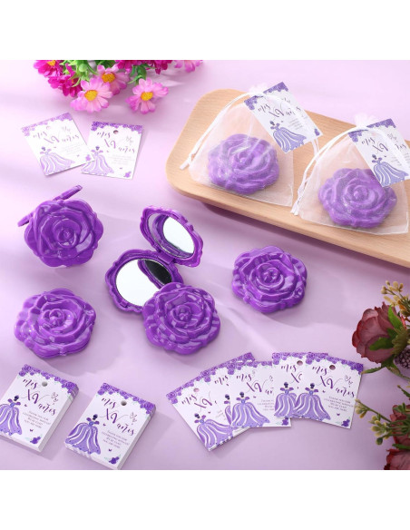 Wenqik 50 Espejos Compactos Rosa Quinceañera y Tarjetas