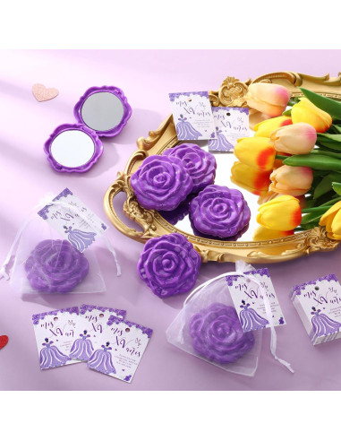 Wenqik 50 Espejos Compactos Rosa Quinceañera y Tarjetas