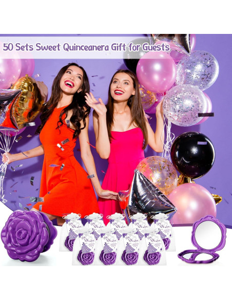 Wenqik 50 Espejos Compactos Rosa Quinceañera y Tarjetas