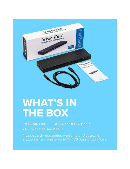 Estación de Acoplamiento VisionTek VT2000 USB-C 3 Monitores