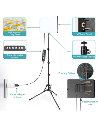 Kit de Luz LED Scrhot 2 Piezas con Trípode 1.6m Dimmable