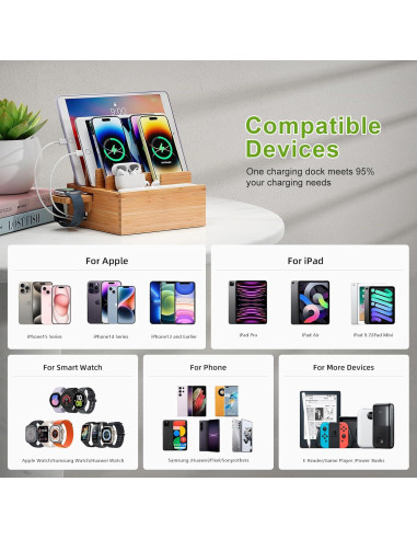 Estación de Carga de Bambú Pezin & Hulin 5 Puertos Soporte