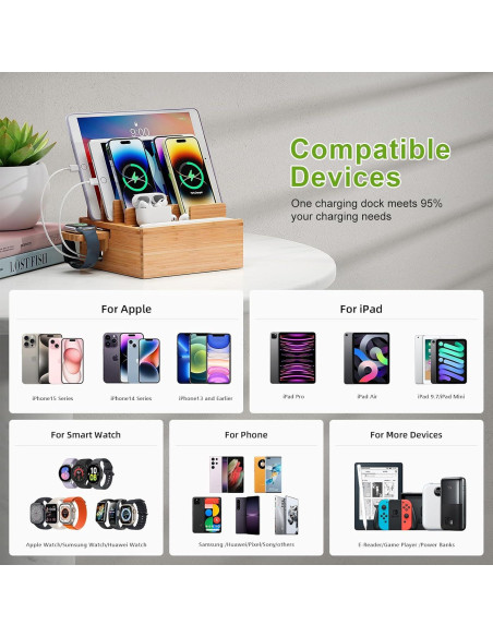 Estación de Carga de Bambú Pezin & Hulin 5 Puertos Soporte