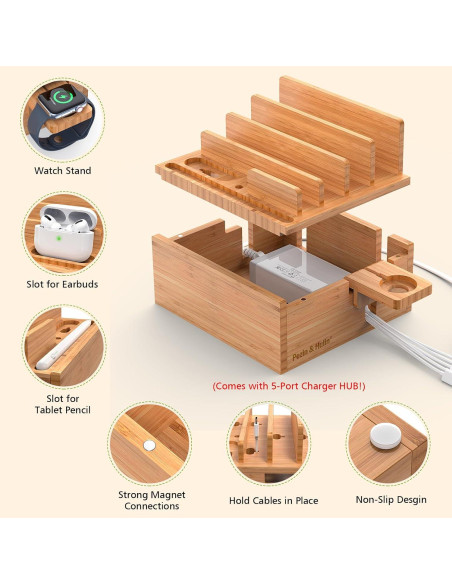 Estación de Carga de Bambú Pezin & Hulin 5 Puertos Soporte