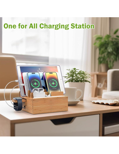 Estación de Carga de Bambú Pezin & Hulin 5 Puertos Soporte