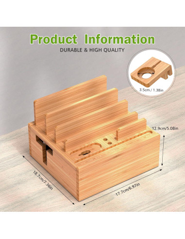 Estación de Carga de Bambú Pezin & Hulin 5 Puertos Soporte