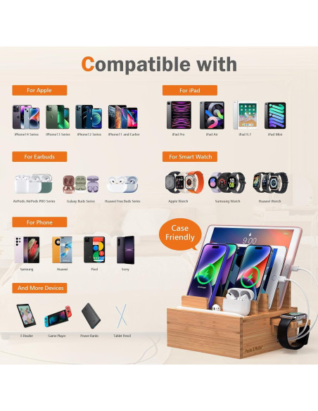 Estación de Carga de Bambú Pezin & Hulin 5 Puertos USB