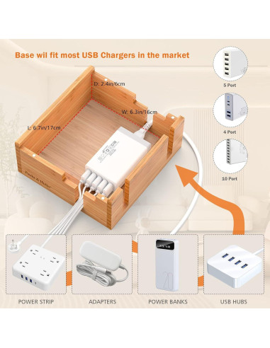 Estación de Carga de Bambú Pezin & Hulin 5 Puertos USB