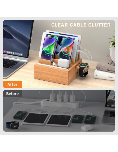 Estación de Carga de Bambú Pezin & Hulin 5 Puertos USB