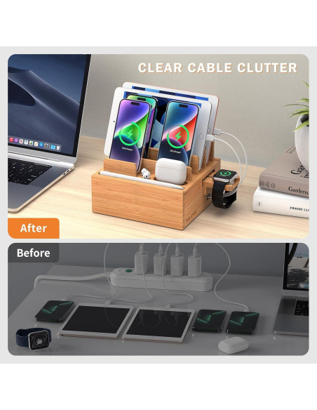 Estación de Carga de Bambú Pezin & Hulin 5 Puertos USB