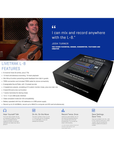 Mezclador Digital Zoom LiveTrak L-8 8 Canales + Accesorios