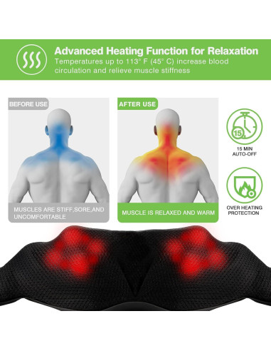 Masajeador Shiatsu Cotsoco M861-B con Calor y Almohada 3D