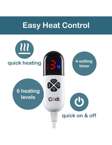 Manta Eléctrica Codi 127x152 cm Teal 6 Niveles Calor