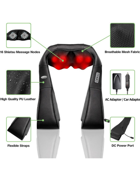 Masajeador Shiatsu Cotsoco M861-B con Calor y Almohada 3D