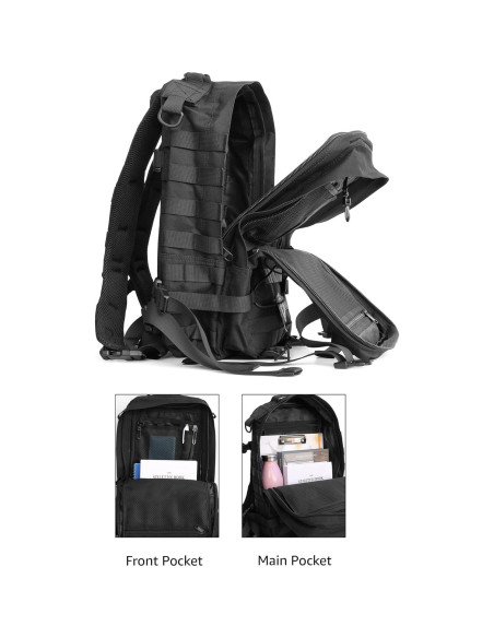 Mochila Táctica Impermeable 45L Negra con Sistema MOLLE