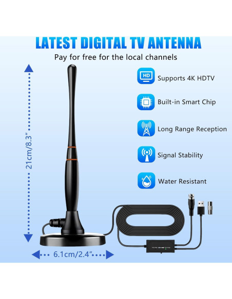Antena de TV Digital HD DSJGB DVB-T22 con Amplificador 4K