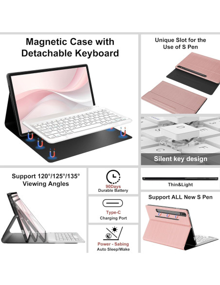 Funda Teclado Galaxy Tab S10/S9/S8 Ultra 14.6" Rosa Oro