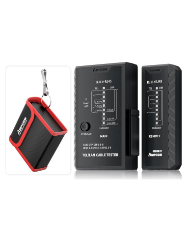 Probador de Cable de Red AMPCOM RJ45 RJ11 RJ12 CAT5E CAT6 CAT7