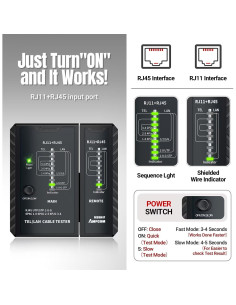 Probador de Cable de Red AMPCOM RJ45 RJ11 RJ12 CAT5E CAT6 CAT7 2