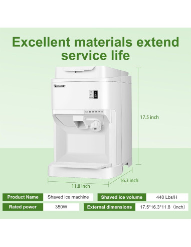 Trituradora de Hielo Vtsmax 350W Ajustable 440kg/h para Fiestas