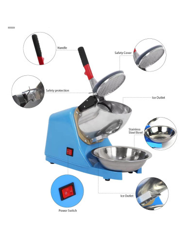 Trituradora de Hielo Eléctrica 300W Acero Inoxidable 100kg/h