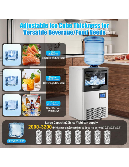 Máquina de Hielo Comercial PioneerWorks 63.5kg/día 22kg Capacidad