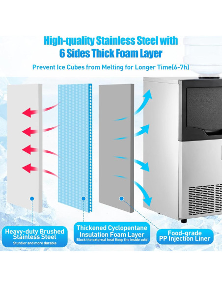 Máquina de Hielo Comercial PioneerWorks 63.5kg/día 22kg Capacidad