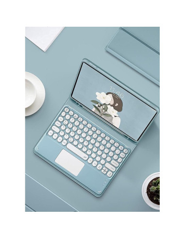 Funda Teclado Bluetooth YAOHAOXIN para Fire HD 10 Azul