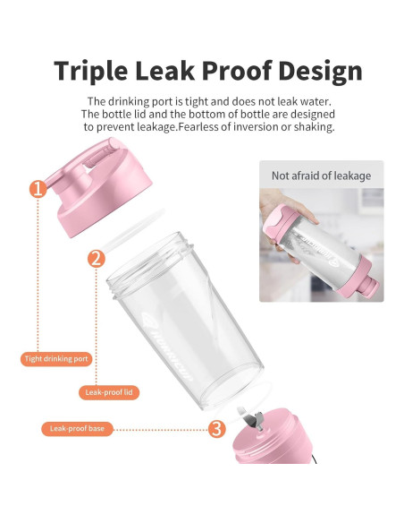 Botella Mezcladora WONDER CORE 650 ml Rosa a Prueba de Fugas