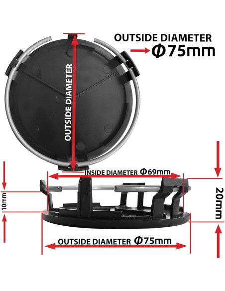 Juego de 4 Tapas de Centro 75mm SkinoEu para Mercedes