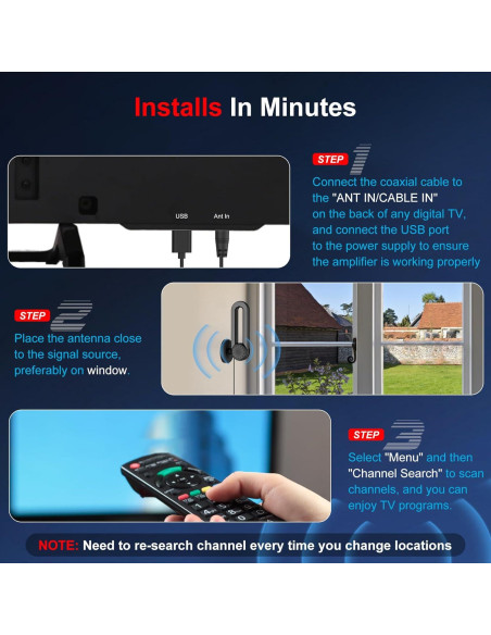 Antena de TV Digital Interior Bunobry AN-2041 4K 1080P