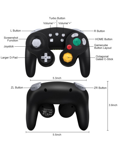 Controlador Inalámbrico Gamecube ADHJIE para Switch - Negro