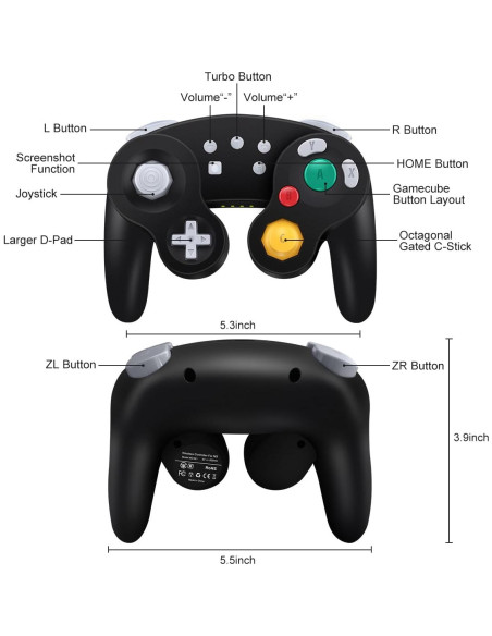 Controlador Inalámbrico Gamecube ADHJIE para Switch - Negro