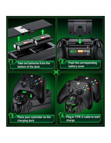 Estación de Carga para Controlador Xbox One Svetaecho 2 Baterías 5520mWh