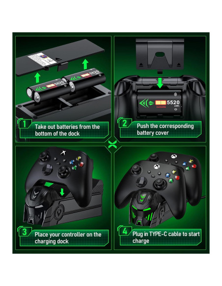 Estación de Carga para Controlador Xbox One Svetaecho 2 Baterías 5520mWh