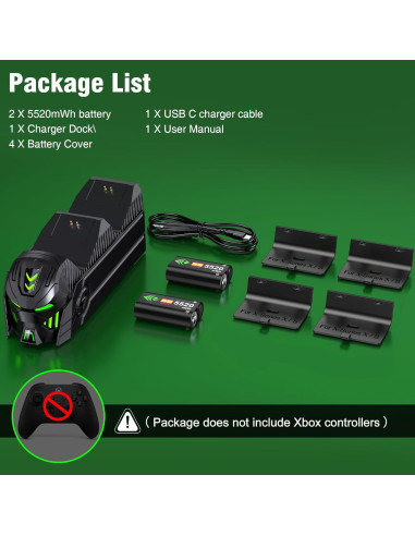 Estación de Carga para Controlador Xbox One Svetaecho 2 Baterías 5520mWh