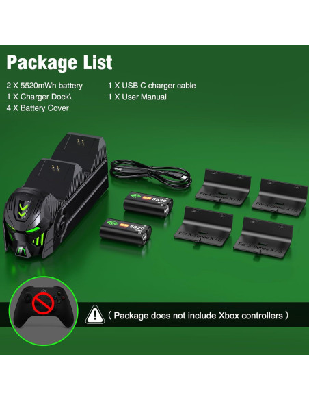 Estación de Carga para Controlador Xbox One Svetaecho 2 Baterías 5520mWh