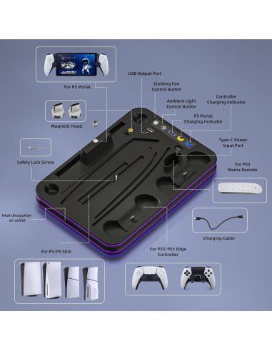 Soporte y enfriamiento PS5 Slim HEATFUN con carga RGB