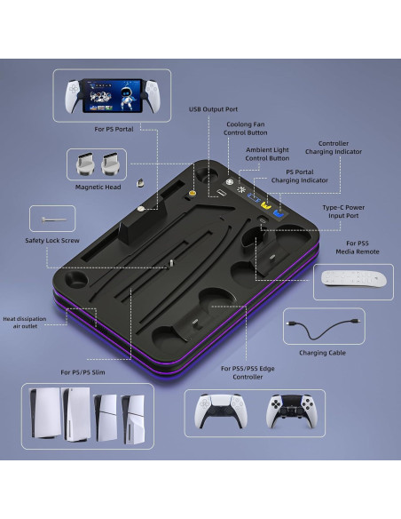 Soporte y enfriamiento PS5 Slim HEATFUN con carga RGB
