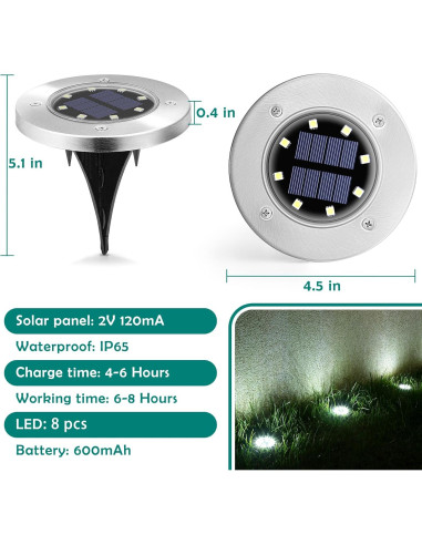 Luces Solares de Suelo PATIOWIN 12 LEDs Impermeables