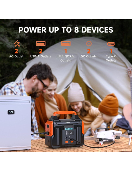 Estación de Energía Portátil Bailibatt 300W 257Wh para Camping