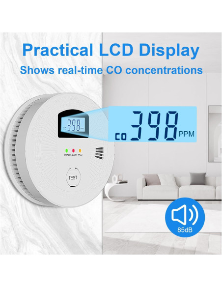 Detector de Humo y Monóxido JNHCD 3-Pack con Pantalla Digital